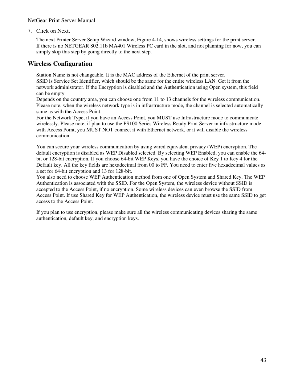 Wireless configuration | NETGEAR PS100 User Manual | Page 52 / 142