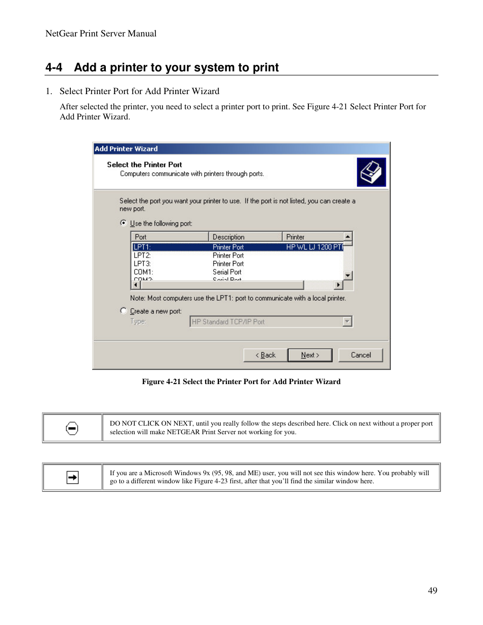 4 add a printer to your system to print | NETGEAR PS100 User Manual | Page 58 / 142