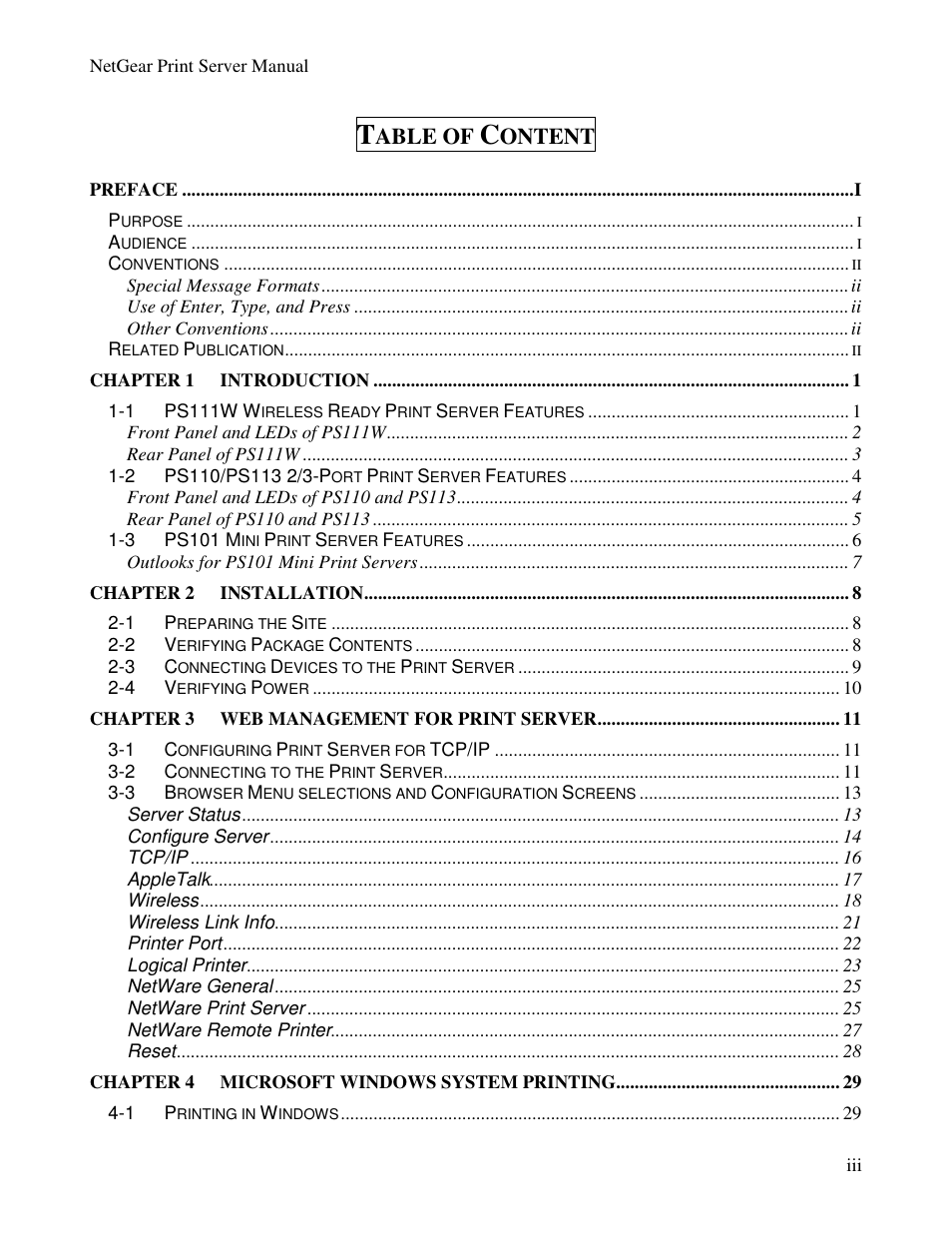 Able of, Ontent | NETGEAR PS100 User Manual | Page 7 / 142
