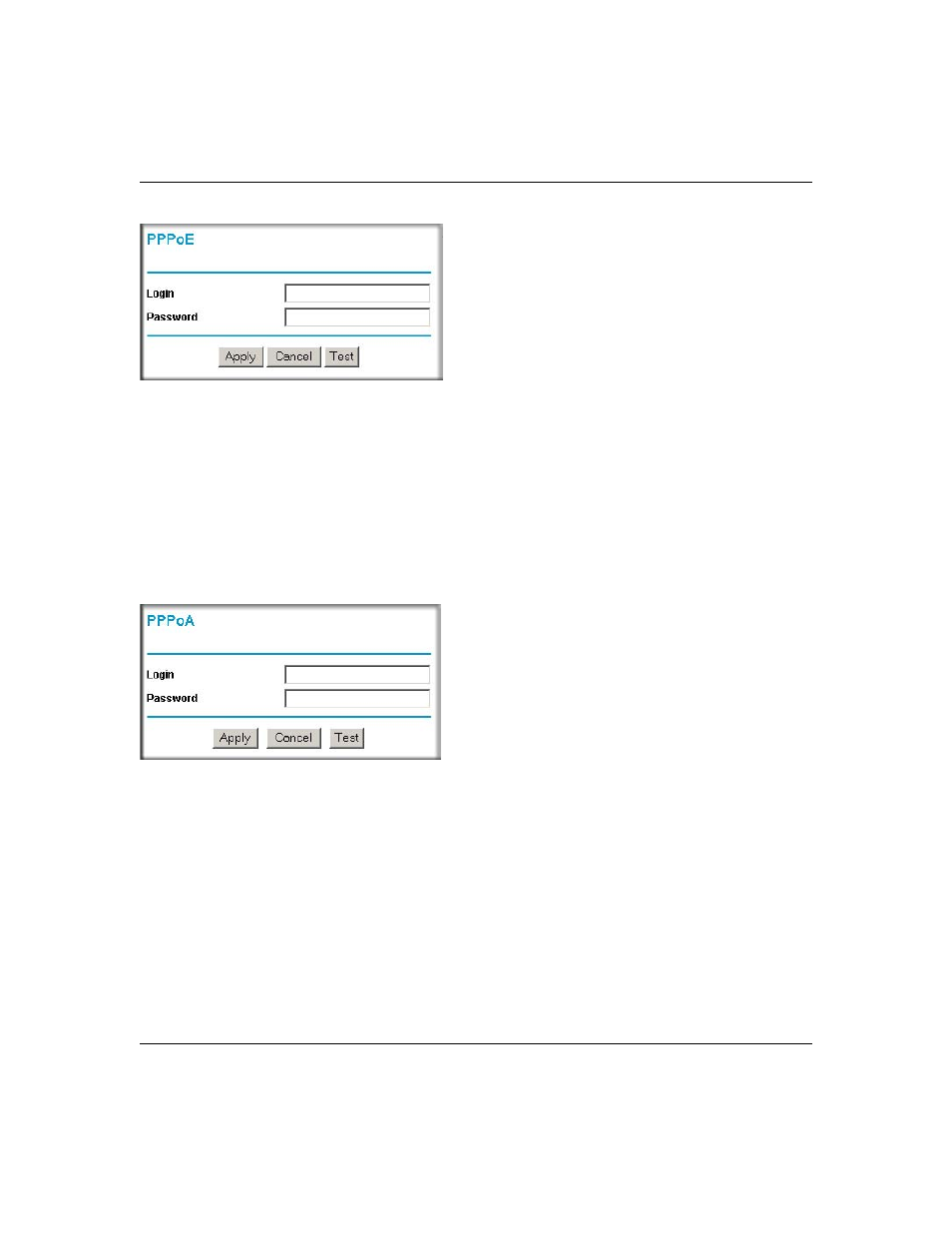 Wizard-detected pppoa login account setup, Wizard-detected dynamic ip account setup, Wizard-detected pppoa login account setup -11 | Wizard-detected dynamic ip account setup -11, Figure 3-10 | NETGEAR ADSL Firewall Router DG834 User Manual | Page 35 / 236
