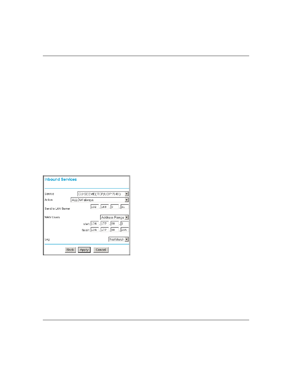 Inbound rule example: allowing videoconferencing, Considerations for inbound rules, Considerations for inbound rules -8 | NETGEAR ADSL Firewall Router DG834 User Manual | Page 52 / 236