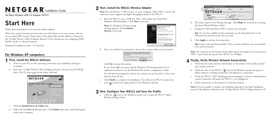 NETGEAR 54 Mbps Wireless USB 2.0 Adapter WG111 User Manual | 2 pages