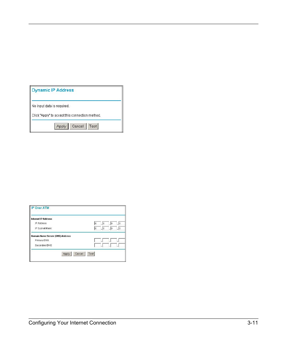 Wizard-detected dynamic ip account setup, Wizard-detected ip over atm account setup | NETGEAR ADSL MODEM WIRELESS DG834G User Manual | Page 35 / 204