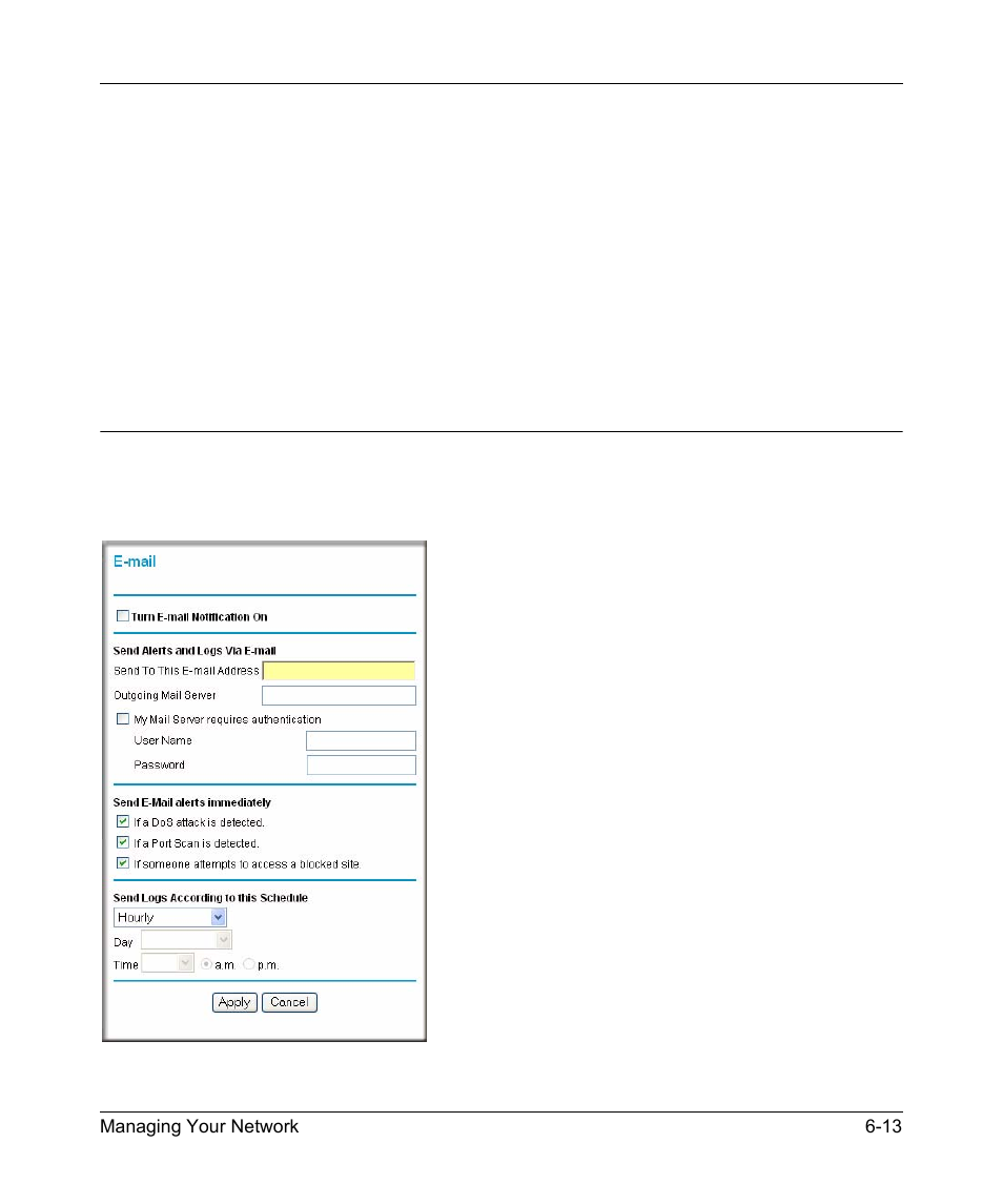 Enabling security event e-mail notification, Enabling security event e-mail notification -13 | NETGEAR ADSL MODEM WIRELESS DG834G User Manual | Page 89 / 204