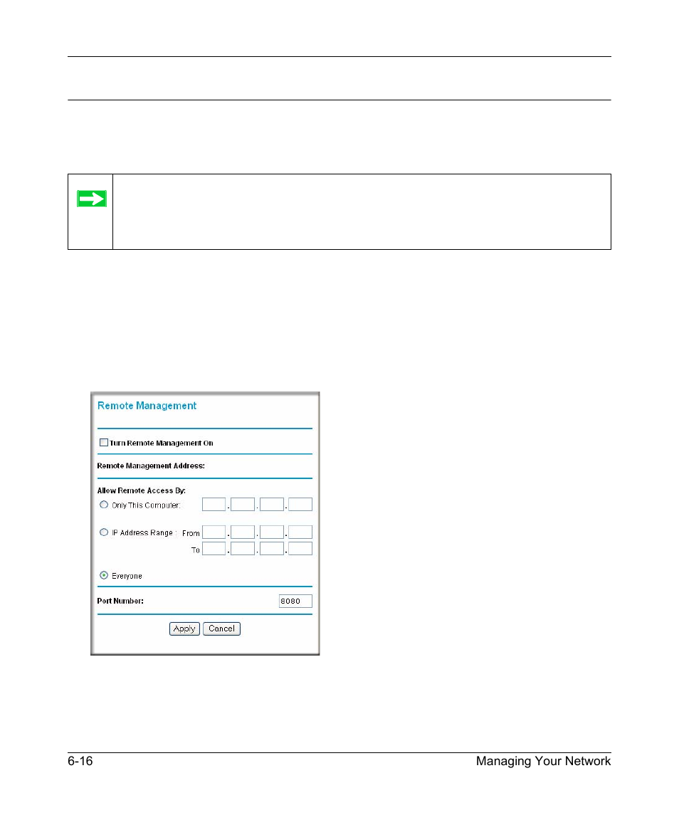 Enabling remote management, Configuring remote management, Enabling remote management -16 | Configuring remote management -16 | NETGEAR ADSL MODEM WIRELESS DG834G User Manual | Page 92 / 204