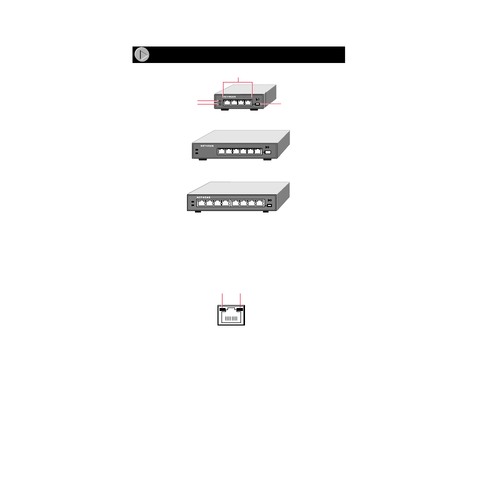 Product illustration, Vista 10base-t network ports with built-in leds, The front panel of the | Model en106, Has six, Rj-45 10base-t ports, and the | NETGEAR EN104TP User Manual | Page 4 / 14