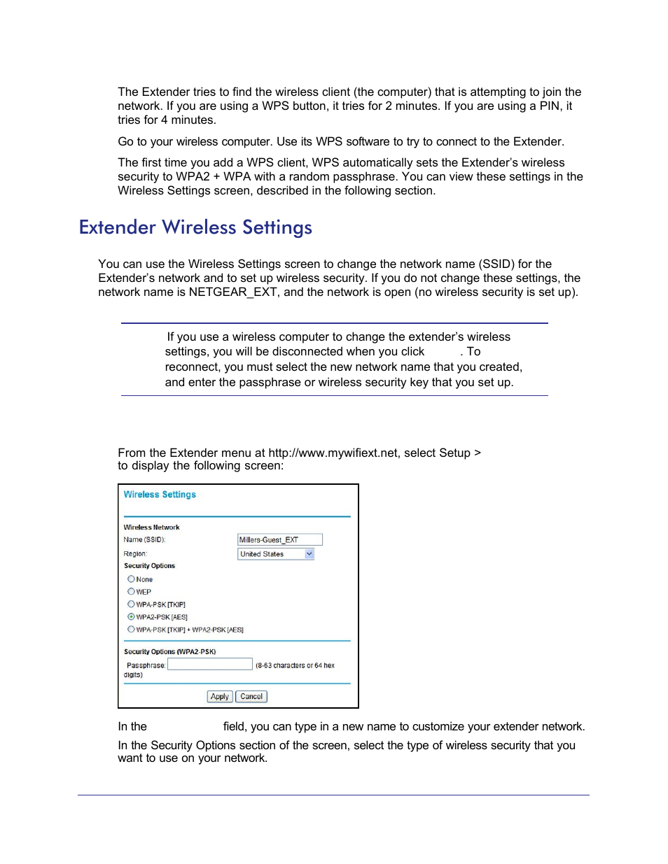 Extender wireless settings | NETGEAR Universal WiFi Range Extender WN3000RP User Manual | Page 16 / 32