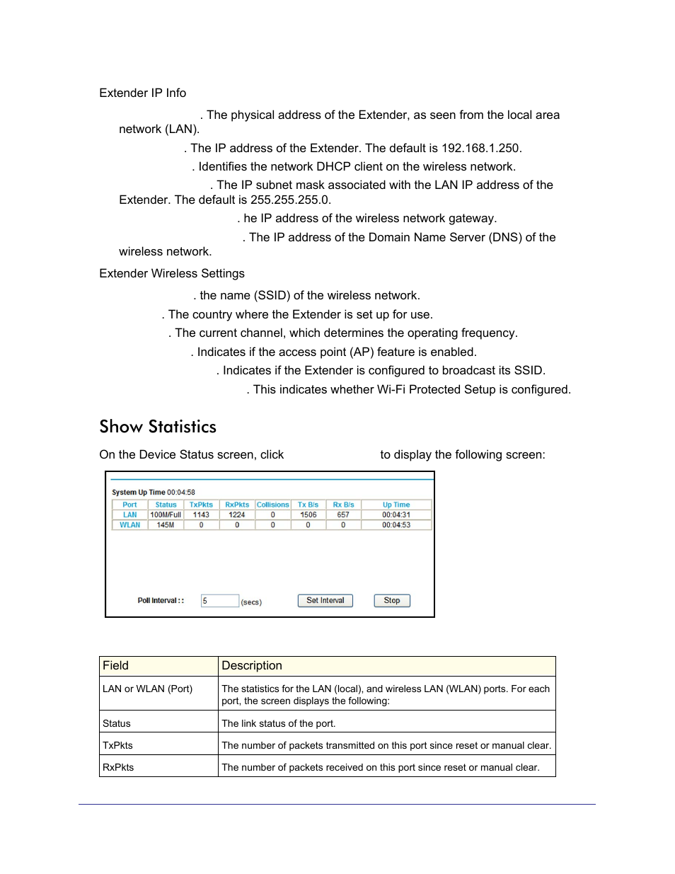 Show statistics | NETGEAR Universal WiFi Range Extender WN3000RP User Manual | Page 20 / 32