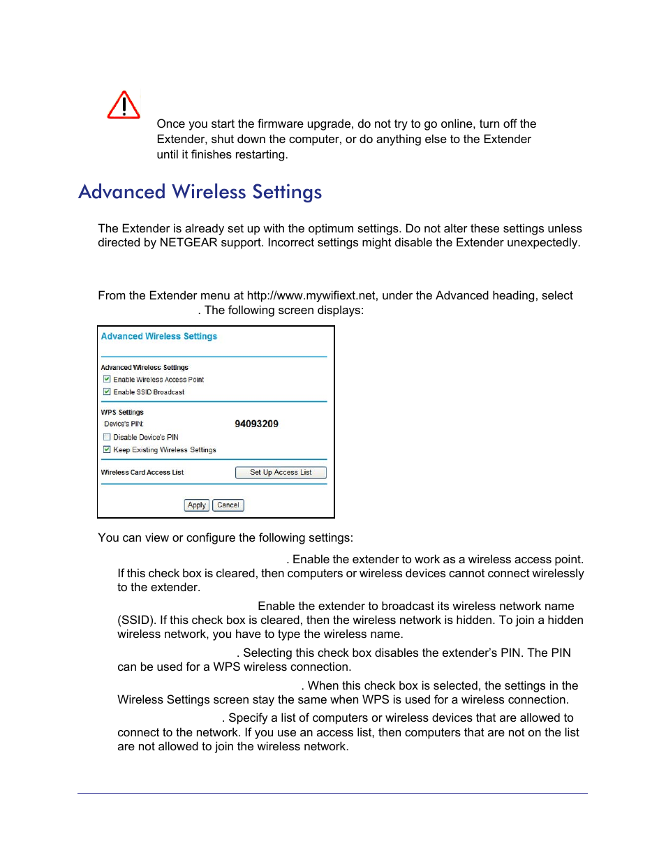 Advanced wireless settings | NETGEAR Universal WiFi Range Extender WN3000RP User Manual | Page 24 / 32