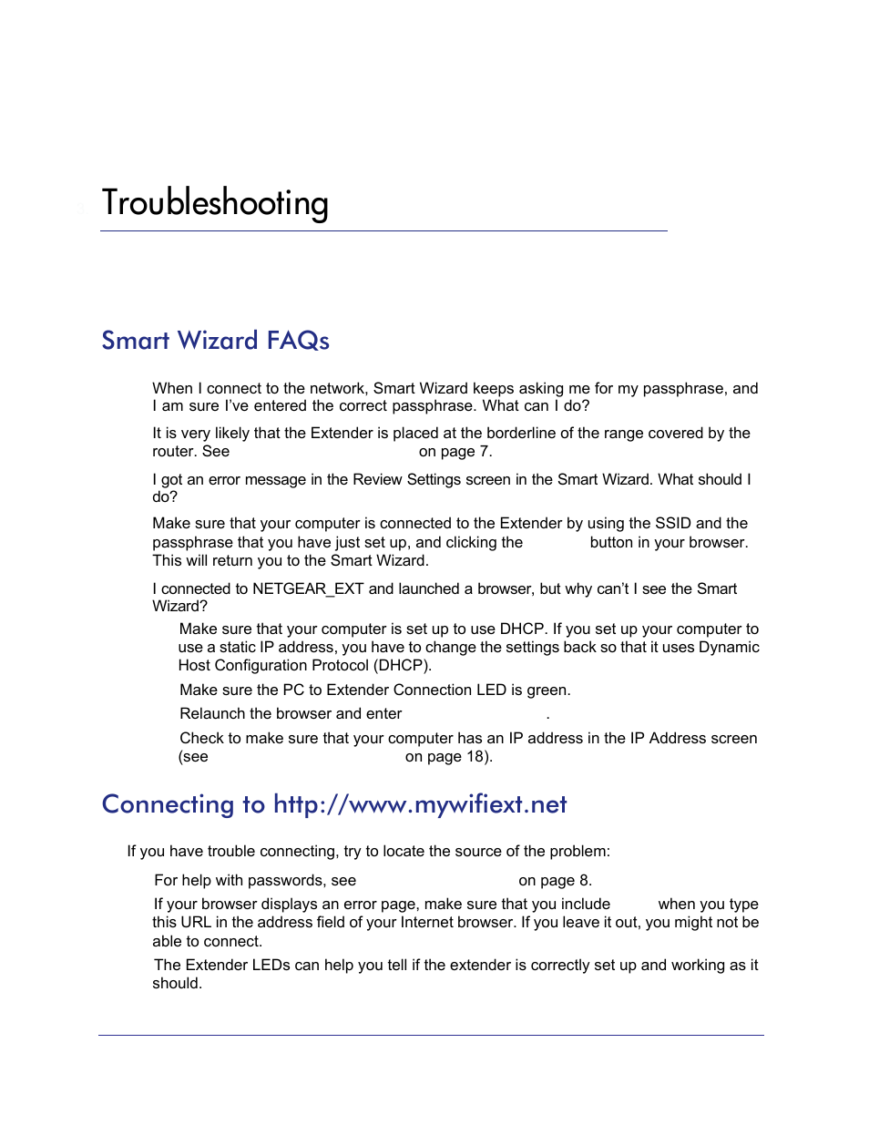 Troubleshooting, Smart wizard faqs, Connecting to http://www.mywifiext.net | Chapter 3 | NETGEAR Universal WiFi Range Extender WN3000RP User Manual | Page 25 / 32