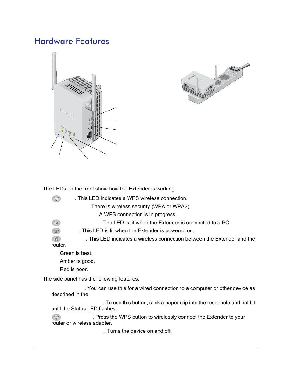 Hardware features | NETGEAR Universal WiFi Range Extender WN3000RP User Manual | Page 5 / 32