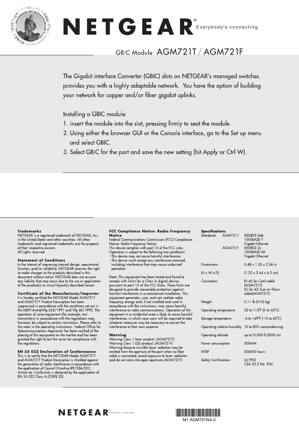 NETGEAR AGM721F User Manual | 1 page