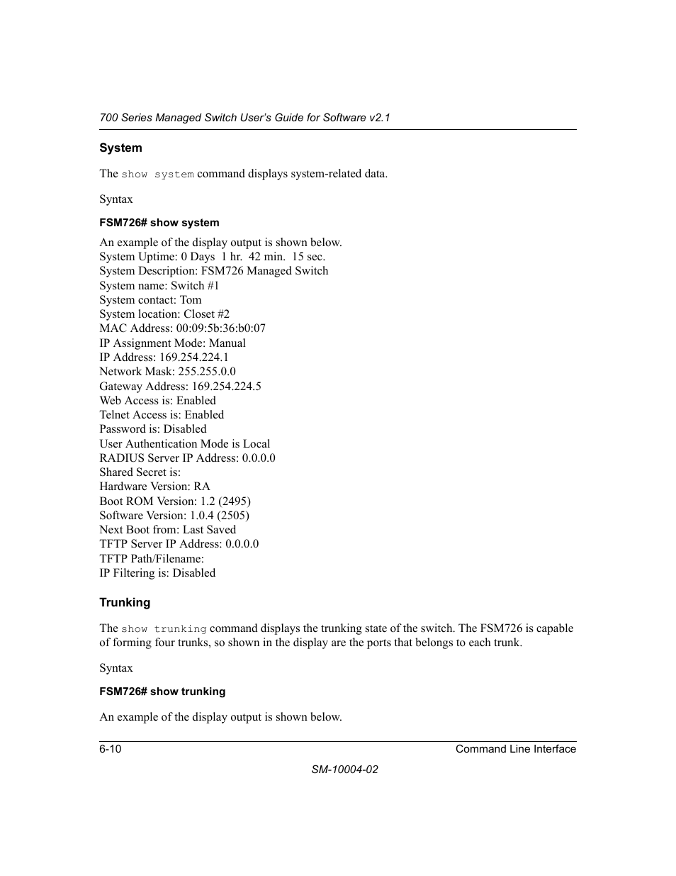 System, Trunking, System -10 trunking -10 | NETGEAR 700 Series Managed Switch for Software v2.1 User Manual | Page 100 / 152