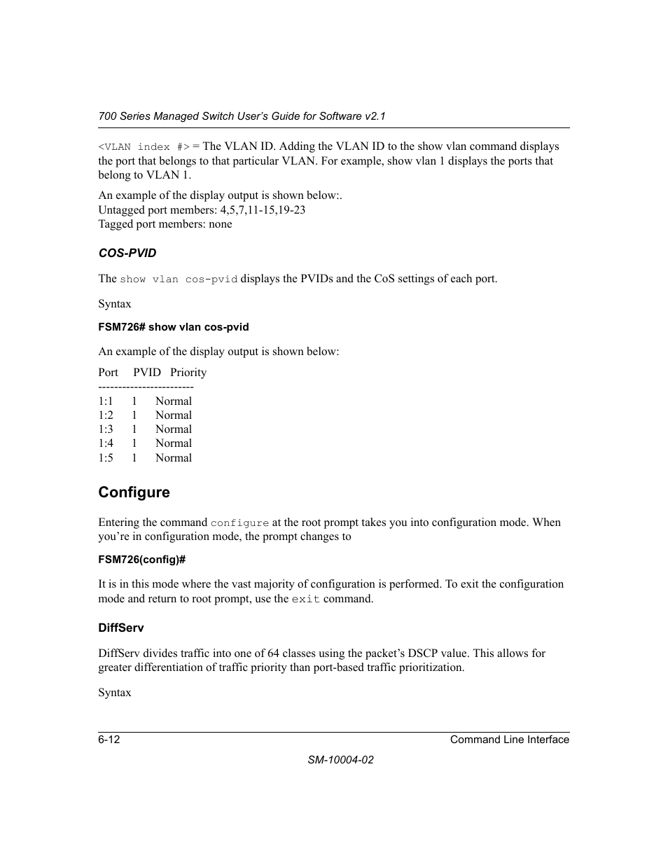 Cos-pvid, Configure, Diffserv | Configure -12, Diffserv -12 | NETGEAR 700 Series Managed Switch for Software v2.1 User Manual | Page 102 / 152