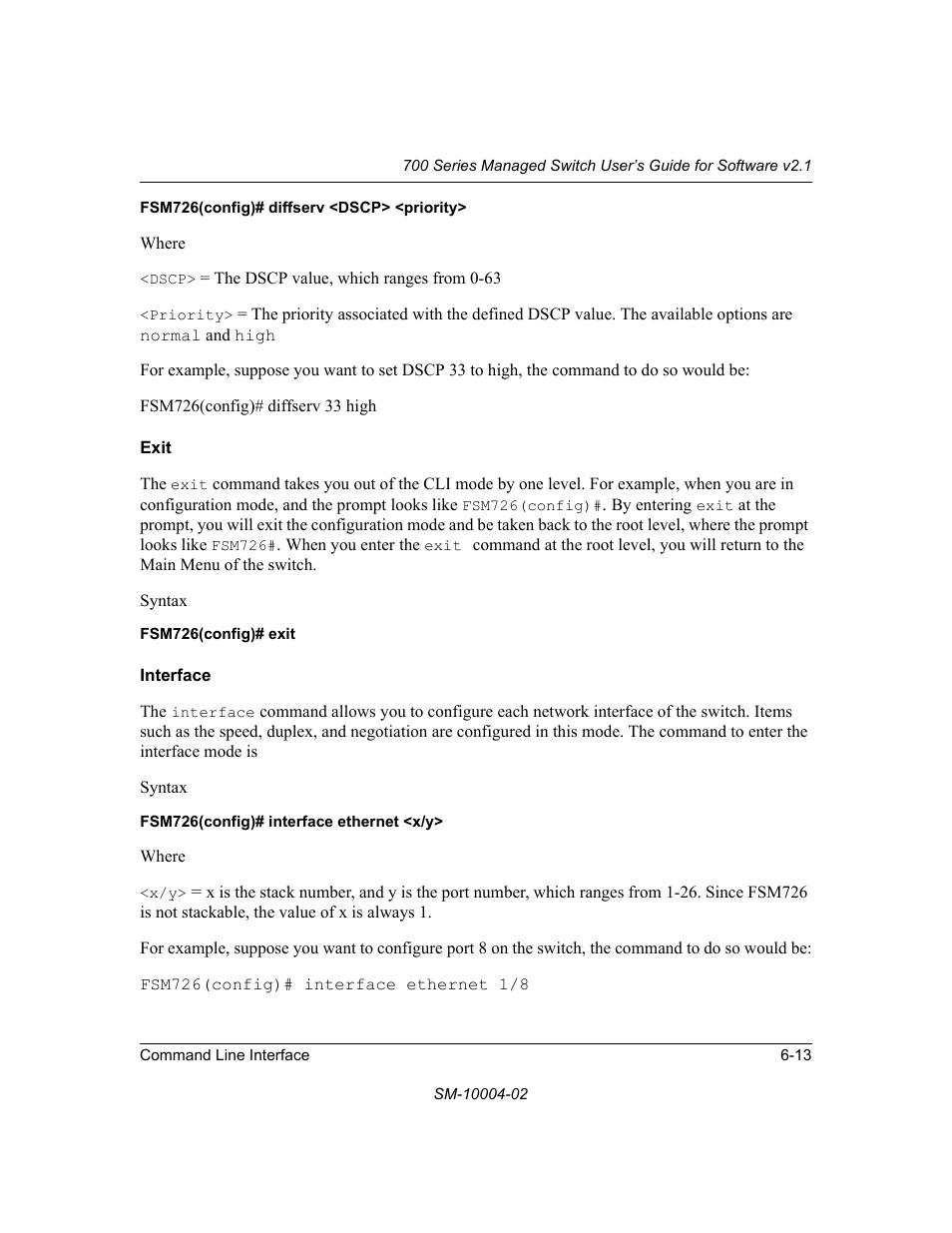 Exit, Interface, Exit -13 interface -13 | NETGEAR 700 Series Managed Switch for Software v2.1 User Manual | Page 103 / 152