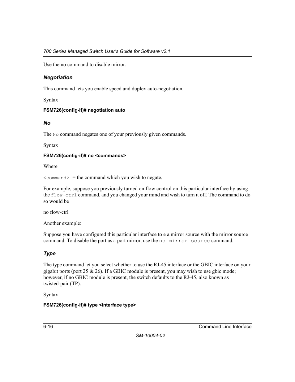 Negotiation, Type | NETGEAR 700 Series Managed Switch for Software v2.1 User Manual | Page 106 / 152
