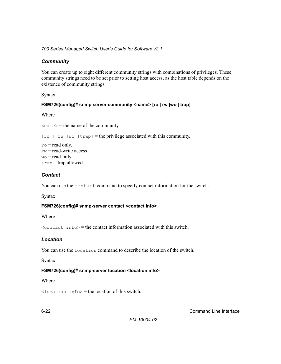 Community, Contact, Location | NETGEAR 700 Series Managed Switch for Software v2.1 User Manual | Page 112 / 152