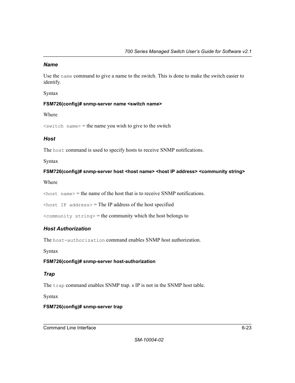 Name, Host, Host authorization | Trap | NETGEAR 700 Series Managed Switch for Software v2.1 User Manual | Page 113 / 152