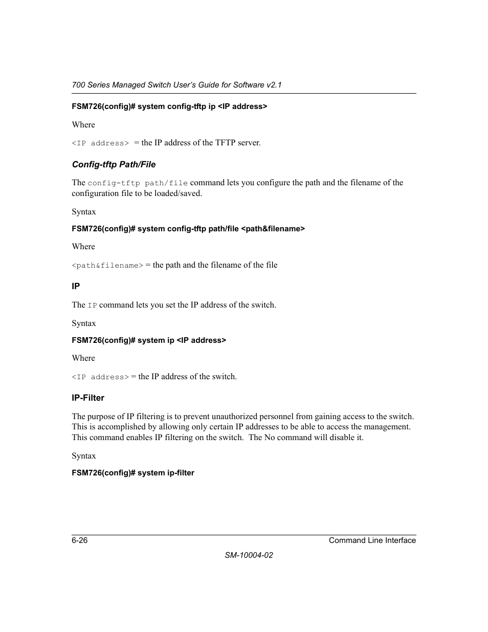 Config-tftp path/file, Ip-filter, Ip -26 ip-filter -26 | NETGEAR 700 Series Managed Switch for Software v2.1 User Manual | Page 116 / 152