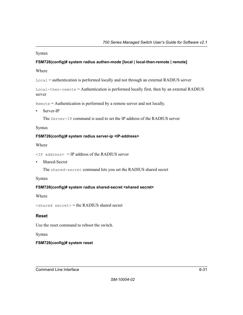 Reset, Reset -31 | NETGEAR 700 Series Managed Switch for Software v2.1 User Manual | Page 121 / 152