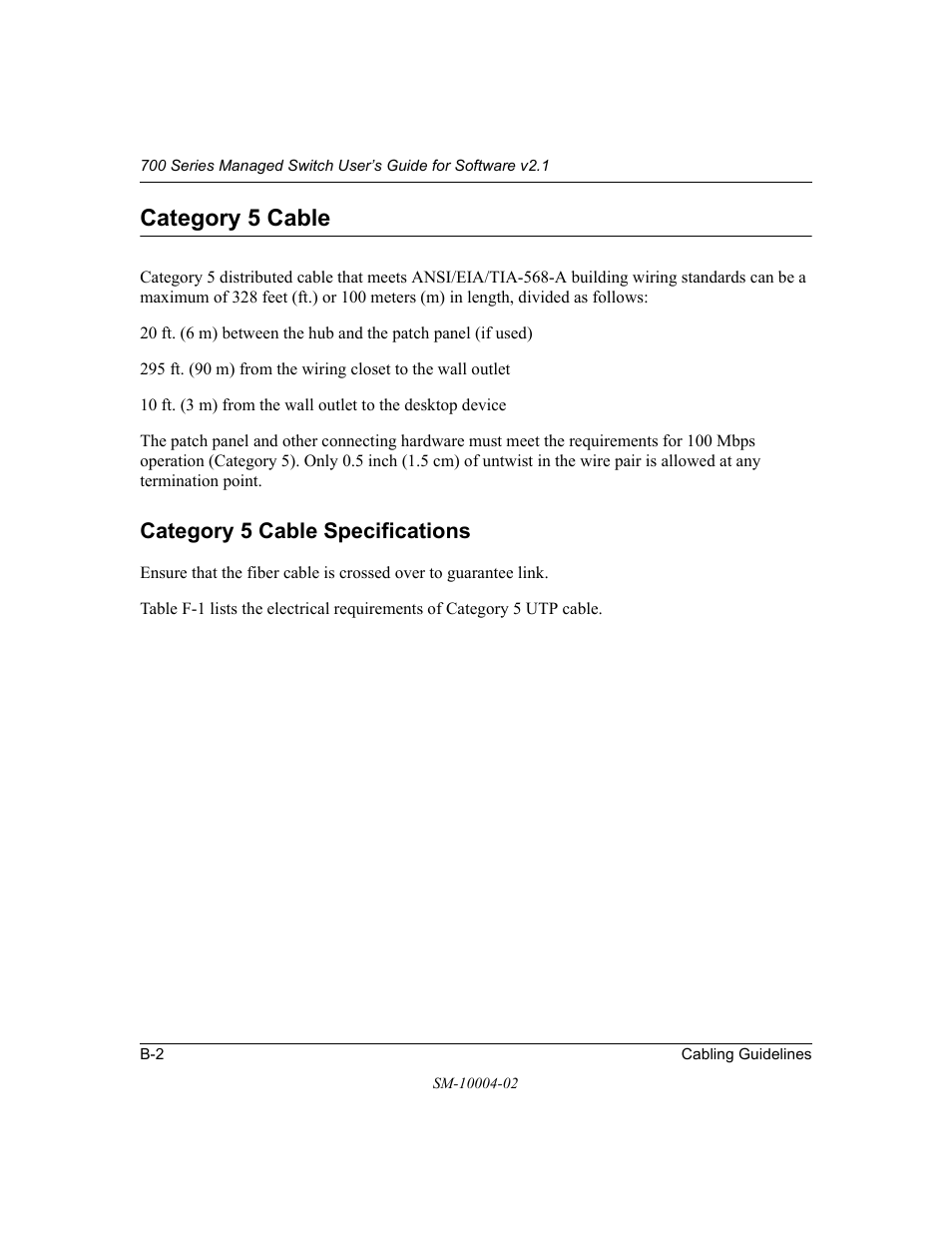 Category 5 cable, Category 5 cable specifications | NETGEAR 700 Series Managed Switch for Software v2.1 User Manual | Page 128 / 152