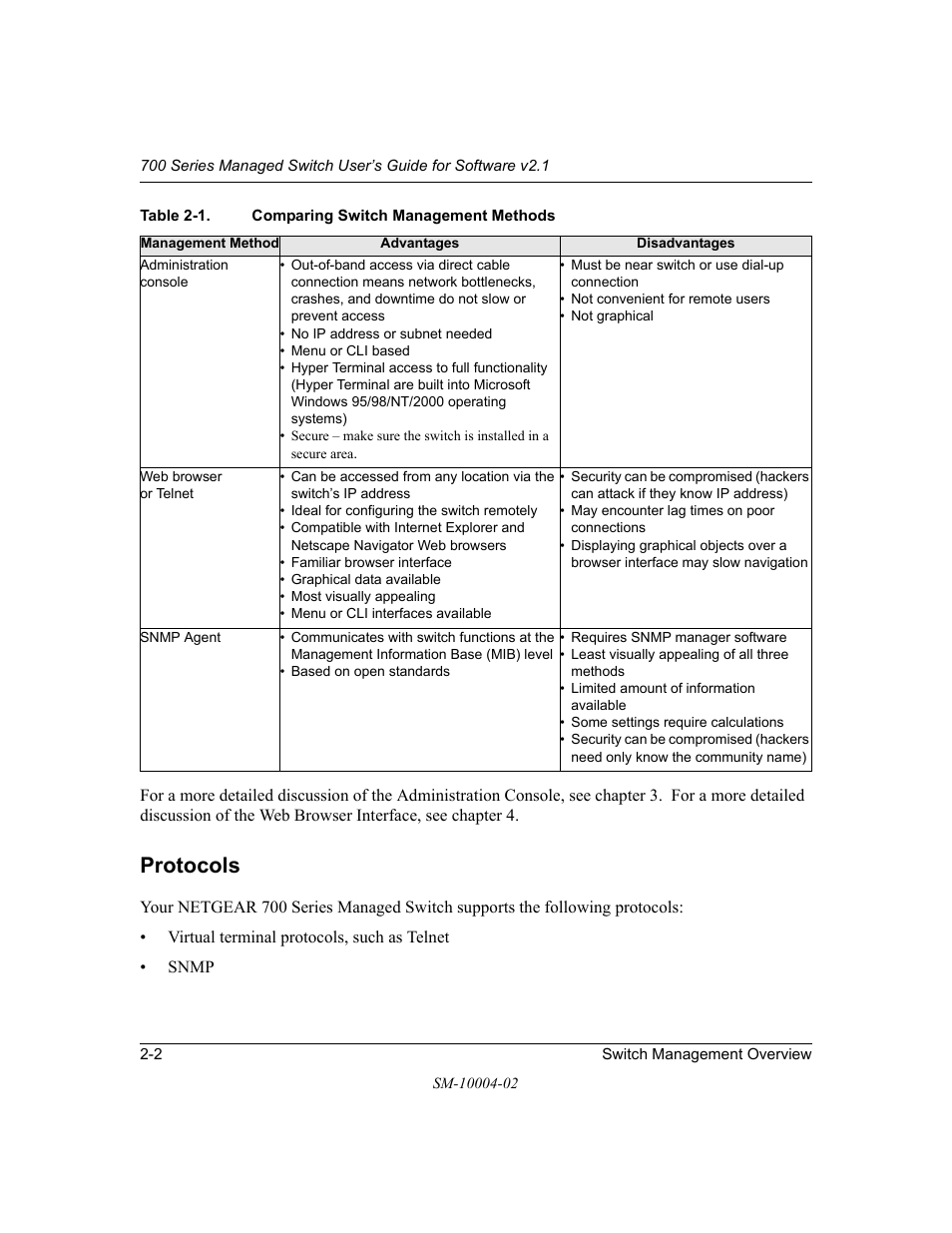 Protocols, Protocols -2 | NETGEAR 700 Series Managed Switch for Software v2.1 User Manual | Page 14 / 152