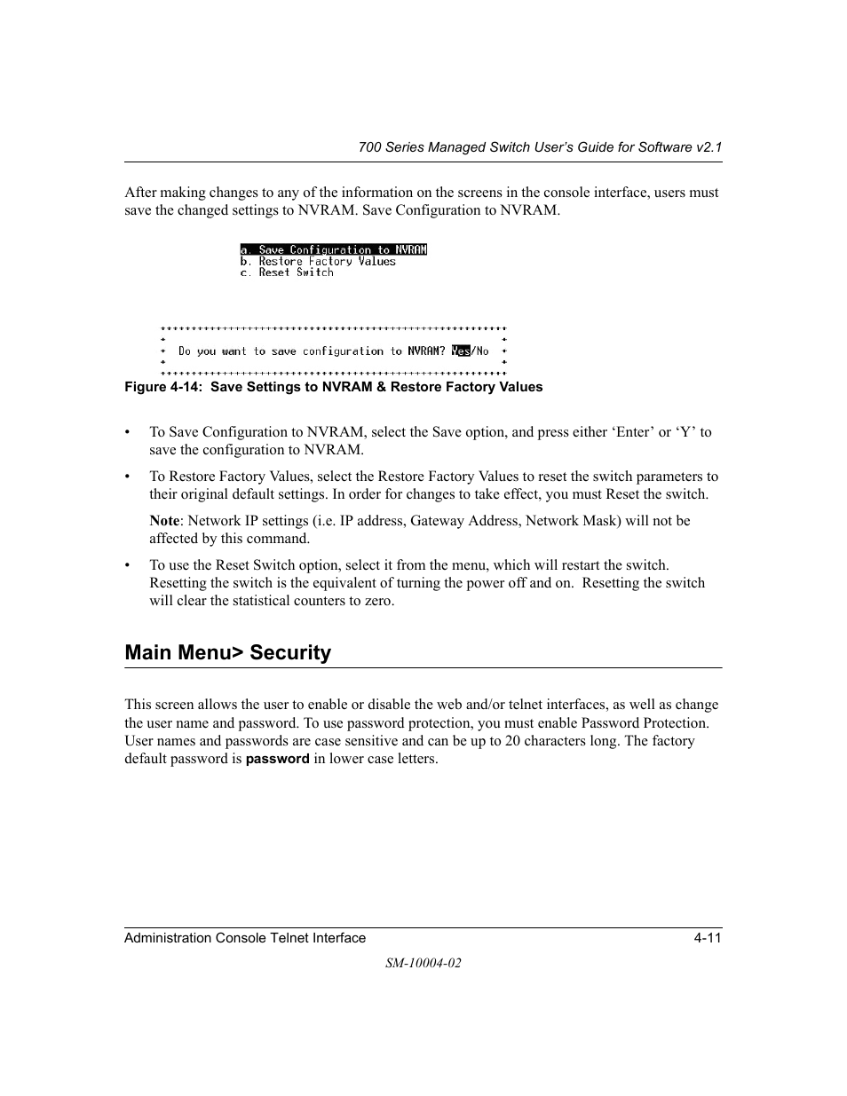 Main menu> security, Main menu> security -11 | NETGEAR 700 Series Managed Switch for Software v2.1 User Manual | Page 31 / 152