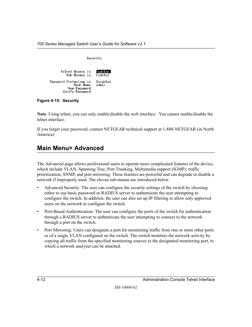 Main menu> advanced, Main menu> advanced -12 | NETGEAR 700 Series Managed Switch for Software v2.1 User Manual | Page 32 / 152