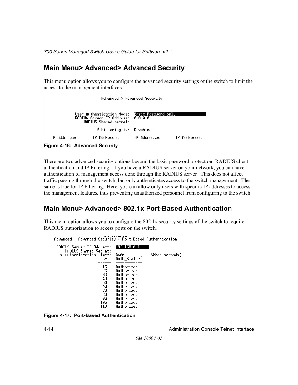 Main menu> advanced> advanced security | NETGEAR 700 Series Managed Switch for Software v2.1 User Manual | Page 34 / 152