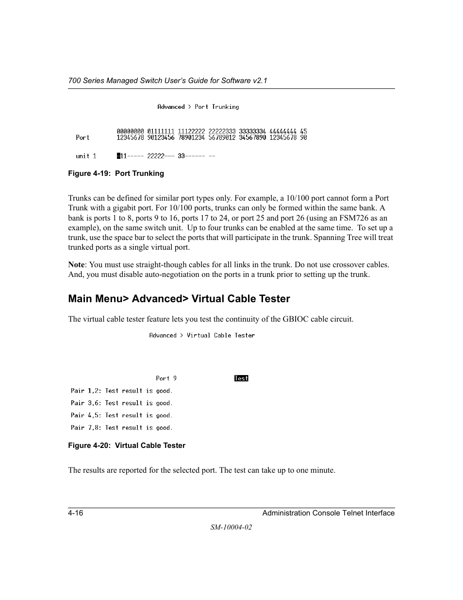 Main menu> advanced> virtual cable tester, Main menu> advanced> virtual cable tester -16 | NETGEAR 700 Series Managed Switch for Software v2.1 User Manual | Page 36 / 152