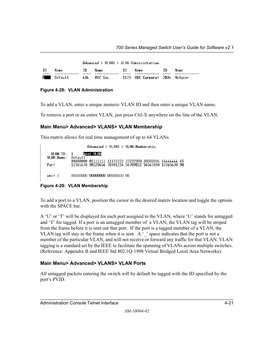 Main menu> advanced> vlans> vlan membership, Main menu> advanced> vlans> vlan ports | NETGEAR 700 Series Managed Switch for Software v2.1 User Manual | Page 41 / 152