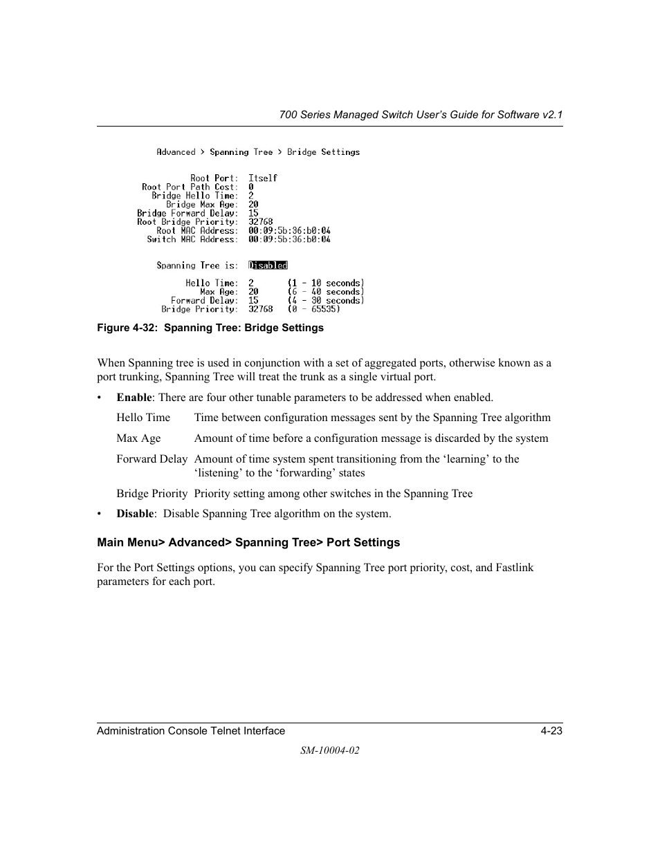 Main menu> advanced> spanning tree> port settings | NETGEAR 700 Series Managed Switch for Software v2.1 User Manual | Page 43 / 152