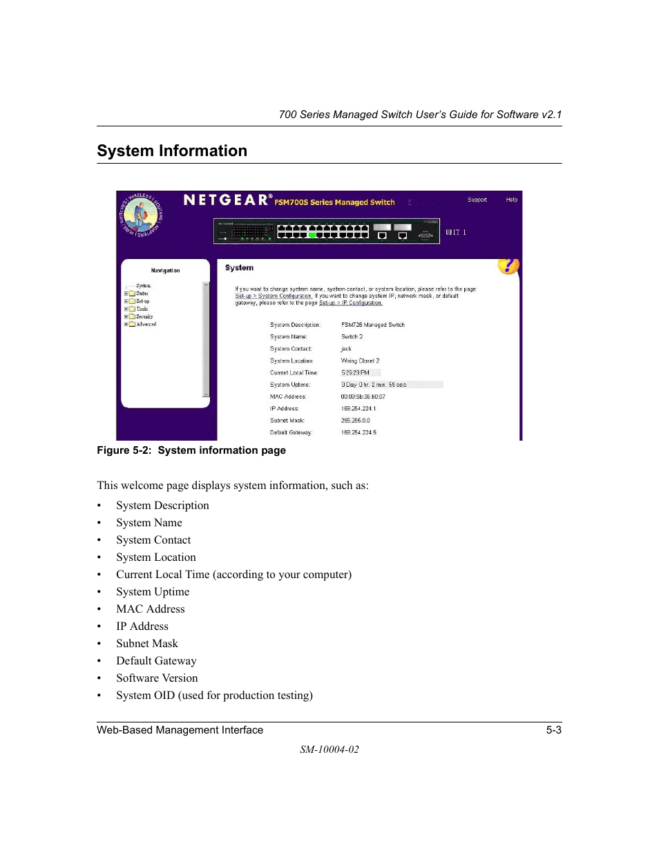 System information, System information -3 | NETGEAR 700 Series Managed Switch for Software v2.1 User Manual | Page 53 / 152