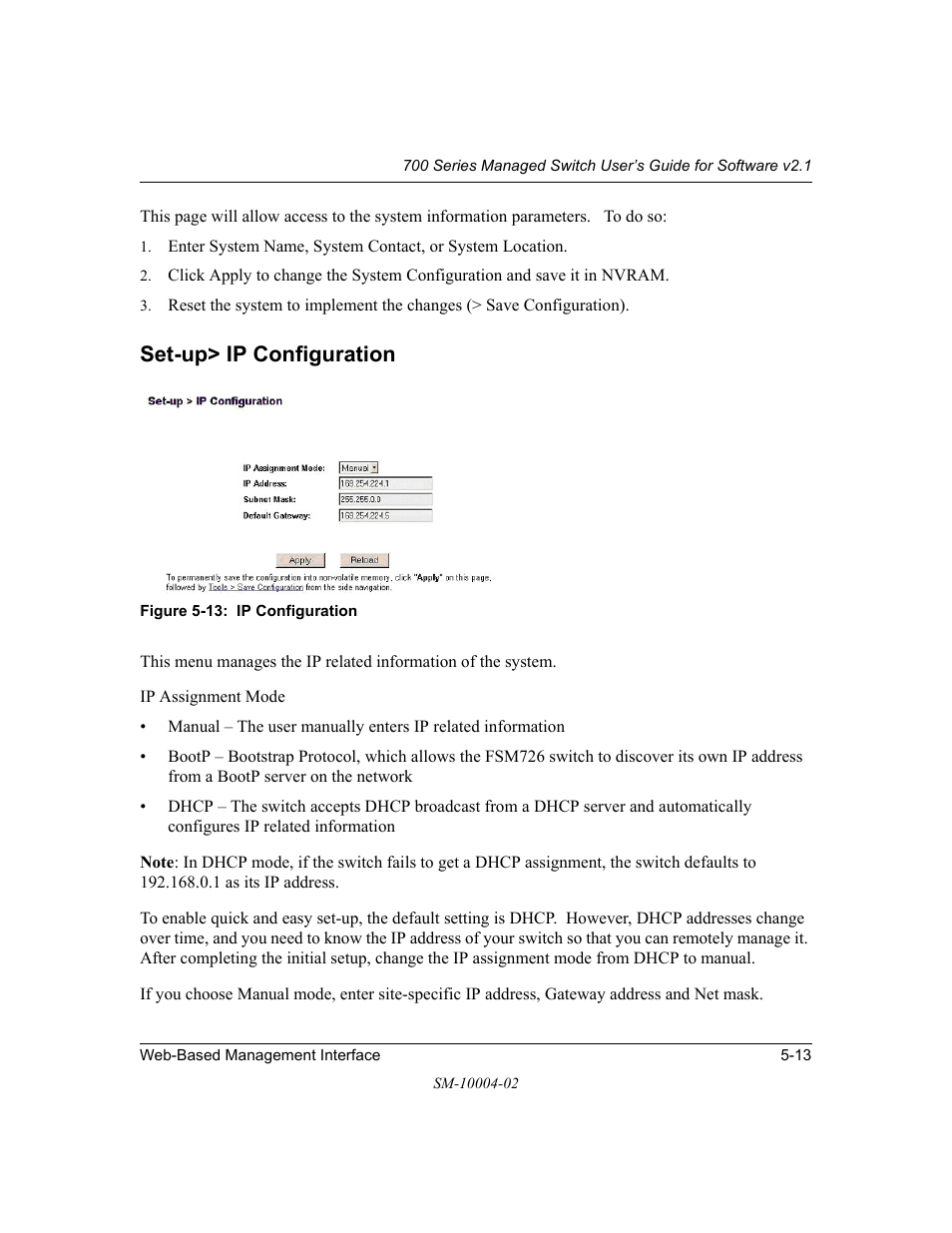 Set-up> ip configuration, Set-up> ip configuration -13 | NETGEAR 700 Series Managed Switch for Software v2.1 User Manual | Page 63 / 152