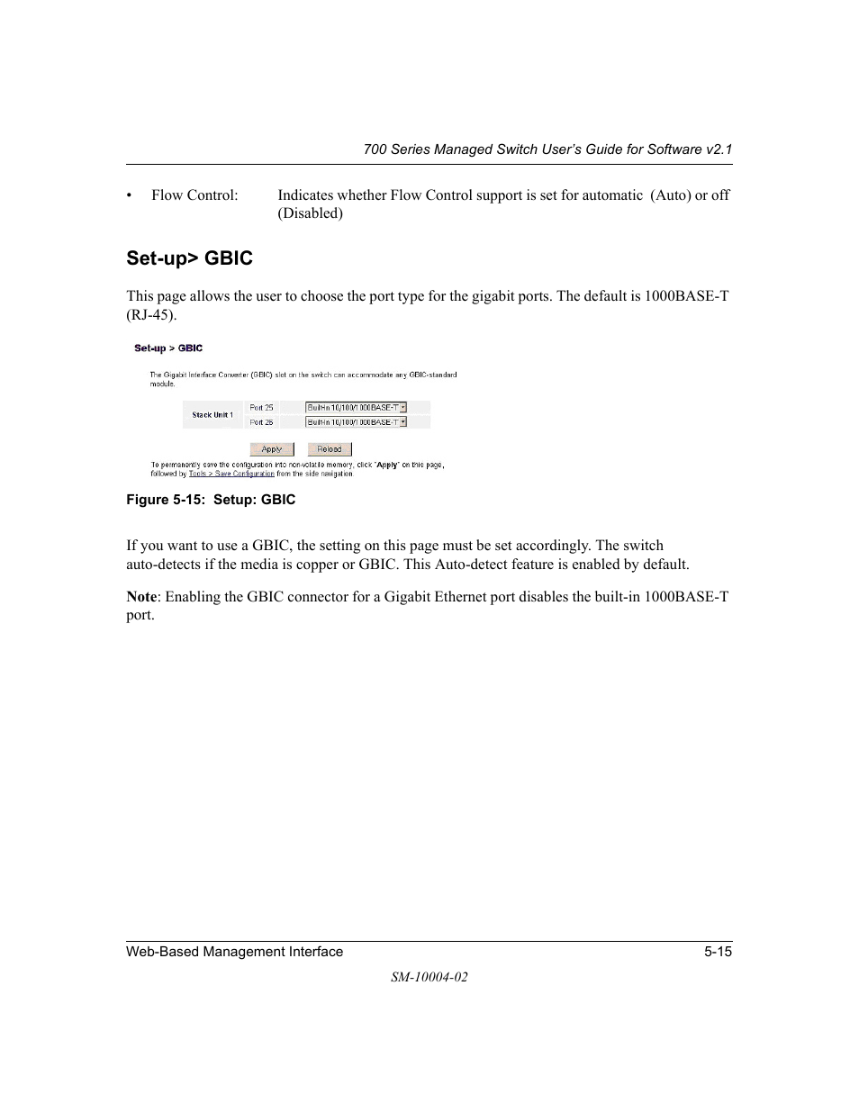 Set-up> gbic, Set-up> gbic -15 | NETGEAR 700 Series Managed Switch for Software v2.1 User Manual | Page 65 / 152