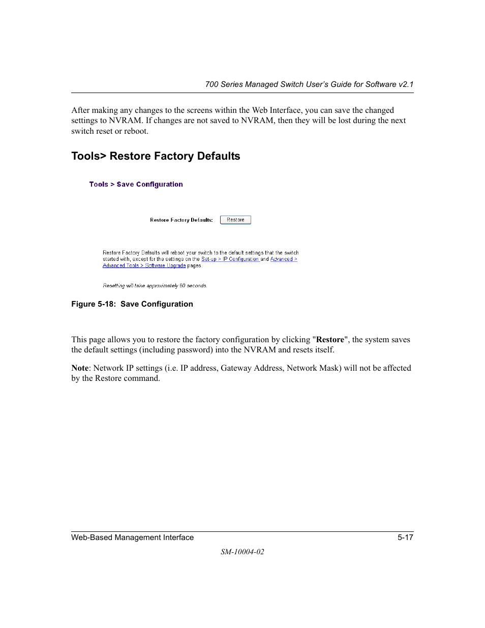 Tools> restore factory defaults, Tools> restore factory defaults -17 | NETGEAR 700 Series Managed Switch for Software v2.1 User Manual | Page 67 / 152