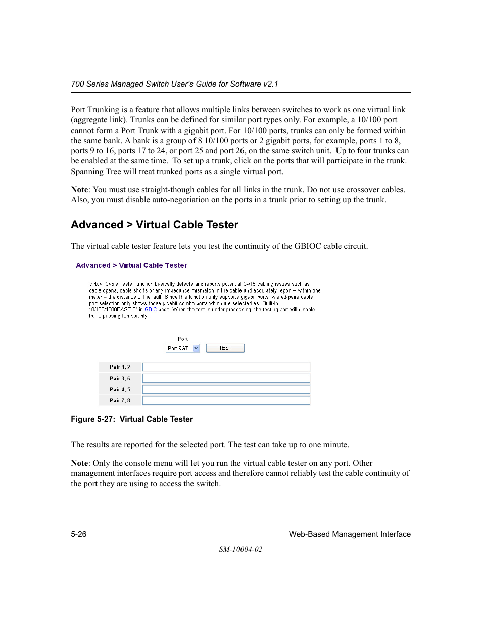 Advanced > virtual cable tester, Advanced > virtual cable tester -26 | NETGEAR 700 Series Managed Switch for Software v2.1 User Manual | Page 76 / 152