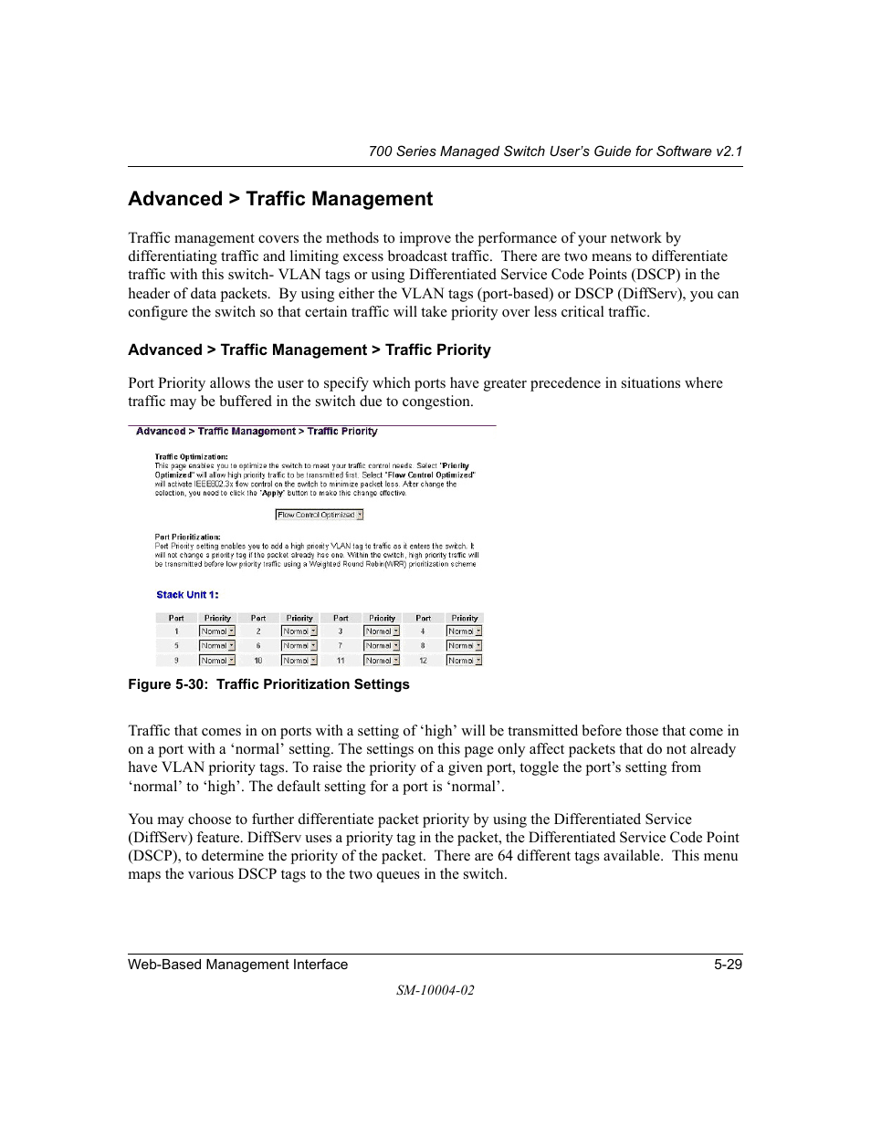 Advanced > traffic management, Advanced > traffic management > traffic priority, Advanced > traffic management -29 | NETGEAR 700 Series Managed Switch for Software v2.1 User Manual | Page 79 / 152