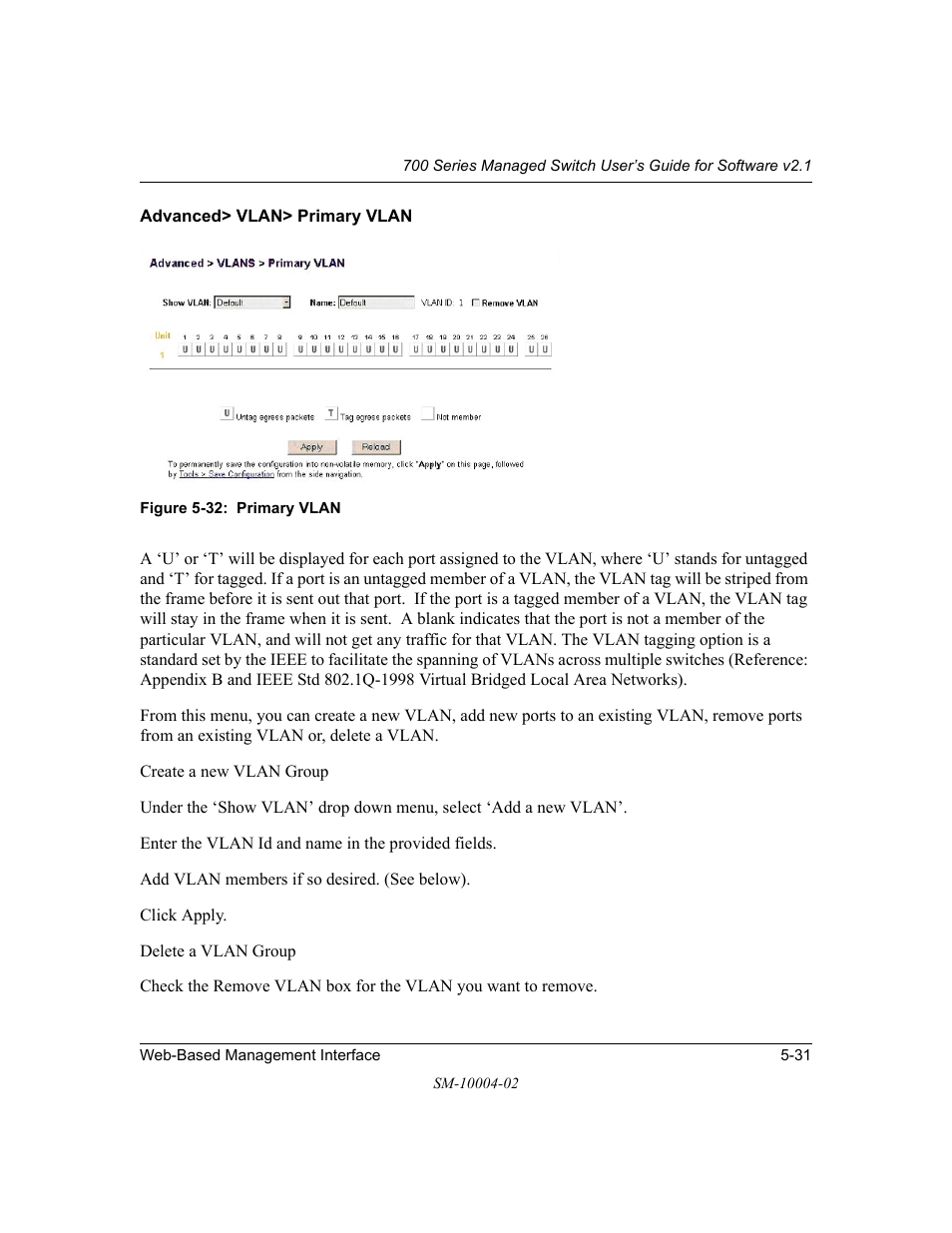 Advanced> vlan> primary vlan, Advanced> vlan> primary vlan -31 | NETGEAR 700 Series Managed Switch for Software v2.1 User Manual | Page 81 / 152