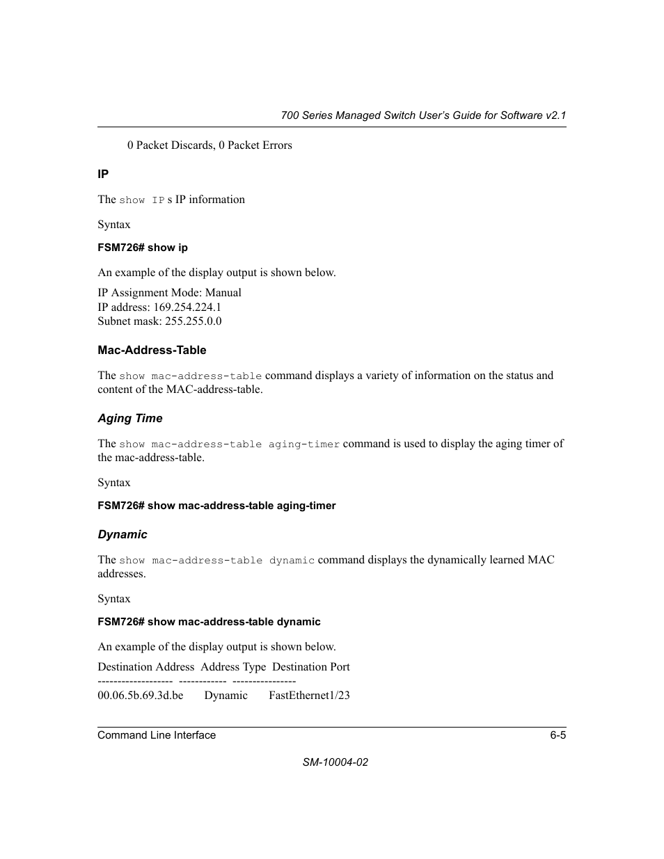 Mac-address-table, Aging time, Dynamic | Ip -5 mac-address-table -5 | NETGEAR 700 Series Managed Switch for Software v2.1 User Manual | Page 95 / 152