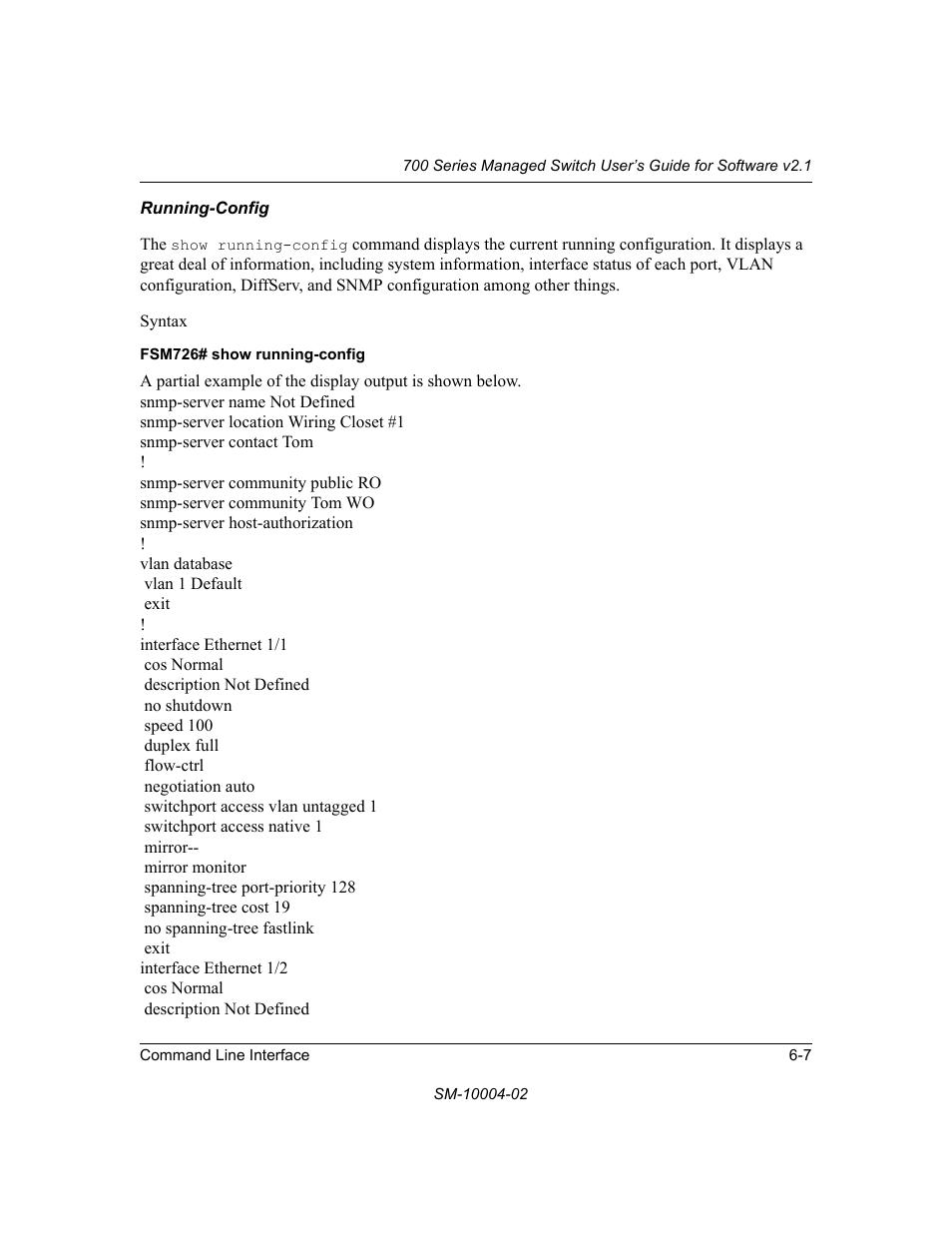 Running-config | NETGEAR 700 Series Managed Switch for Software v2.1 User Manual | Page 97 / 152