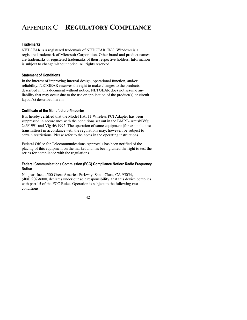 Appendix c—regulatory compliance, C— r | NETGEAR HA311 User Manual | Page 42 / 45