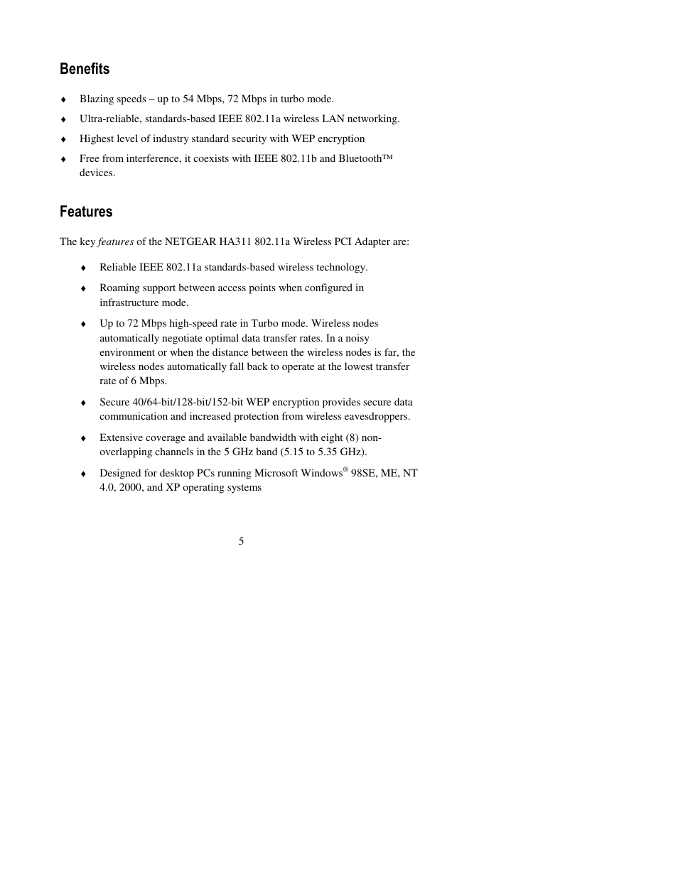 Benefits, Features | NETGEAR HA311 User Manual | Page 5 / 45