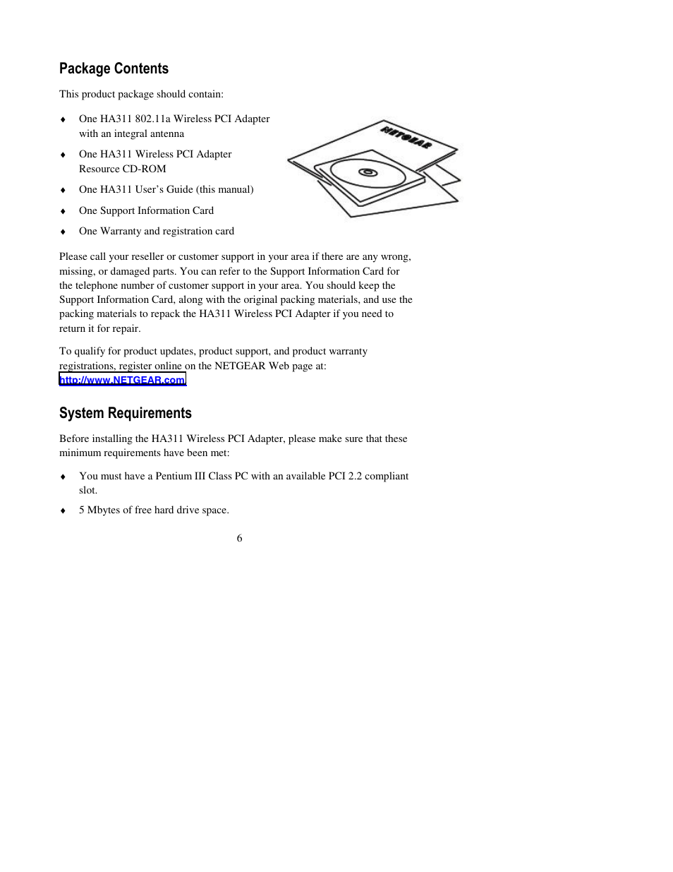 Package contents, System requirements | NETGEAR HA311 User Manual | Page 6 / 45