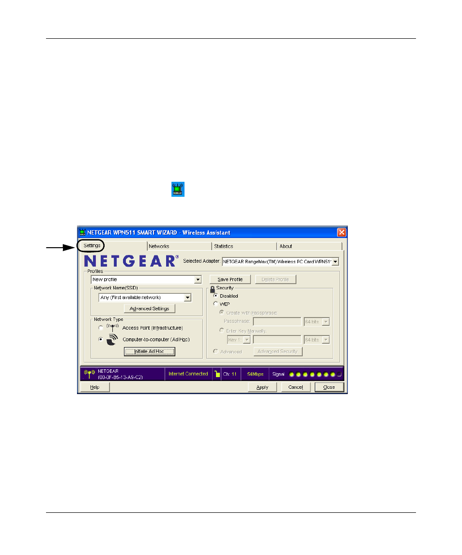 How to configure an ad-hoc mode profile | NETGEAR RANGEMAX WPN511 User Manual | Page 37 / 75