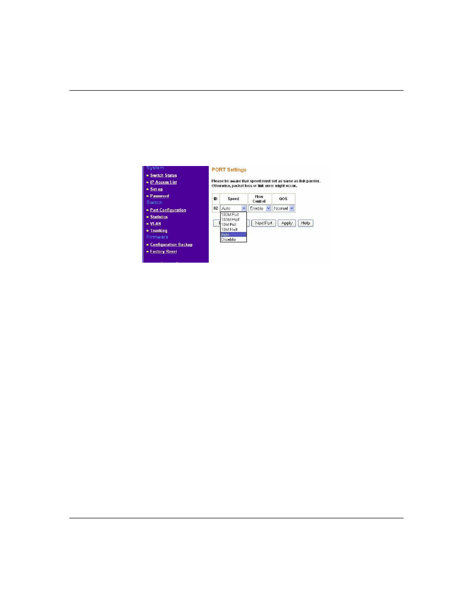 Switch> port configuration: set speed, Switch> port configuration: set flow control, Switch> port configuration: set speed -5 | Switch> port configuration: set flow control -5, Switch> statistics page | NETGEAR FS526T User Manual | Page 19 / 50