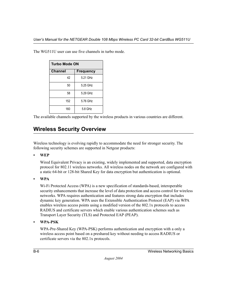 Wireless security overview, Wireless security overview” on, The wg51 | NETGEAR Double 108 Mbps Wireless PC Card WG511U User Manual | Page 58 / 95