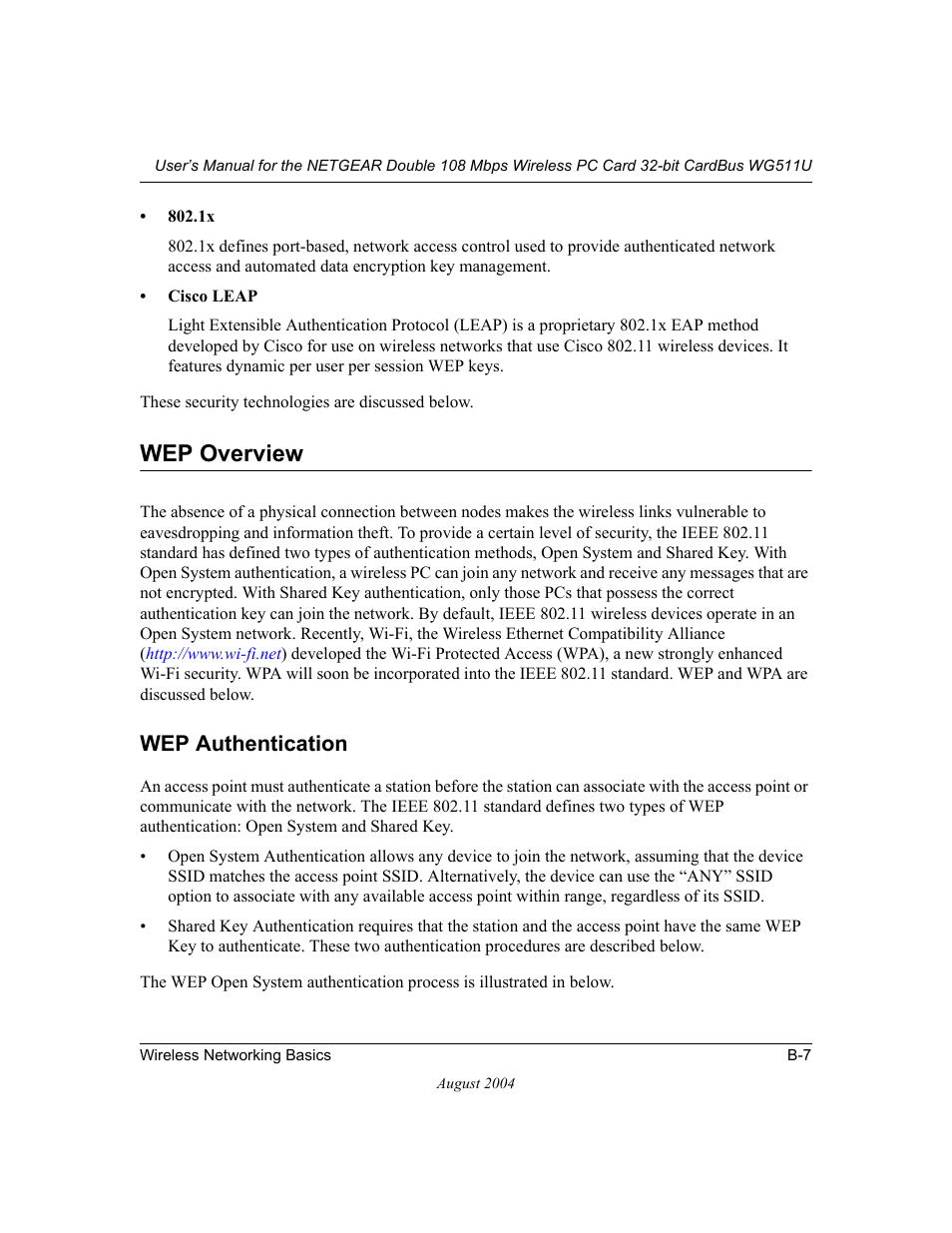 Wep overview, Wep authentication | NETGEAR Double 108 Mbps Wireless PC Card WG511U User Manual | Page 59 / 95