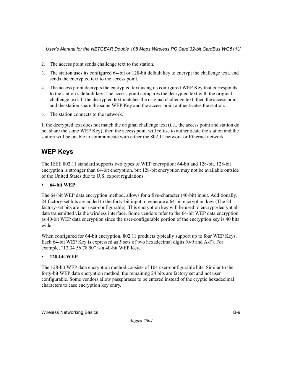 Wep keys | NETGEAR Double 108 Mbps Wireless PC Card WG511U User Manual | Page 61 / 95