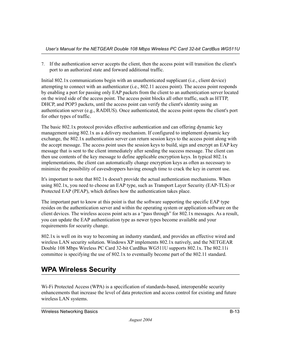 Wpa wireless security, Wpa wireless | NETGEAR Double 108 Mbps Wireless PC Card WG511U User Manual | Page 65 / 95